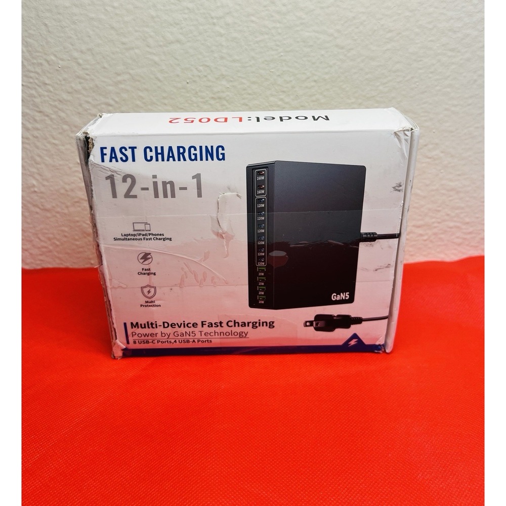 LD052 12-in-1 GaN5 Multi-Device Fast Charging Stand 8 USB-C 4 USB-A Ports Black
